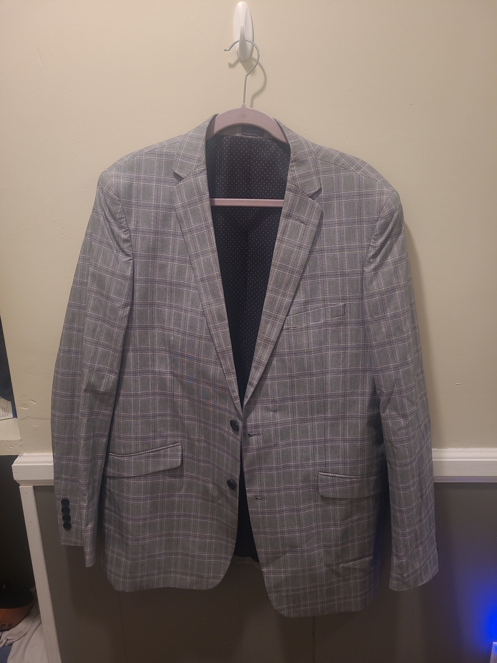 Madison Mens Modern Fit Gray Windowpane Suit Jacket 42L